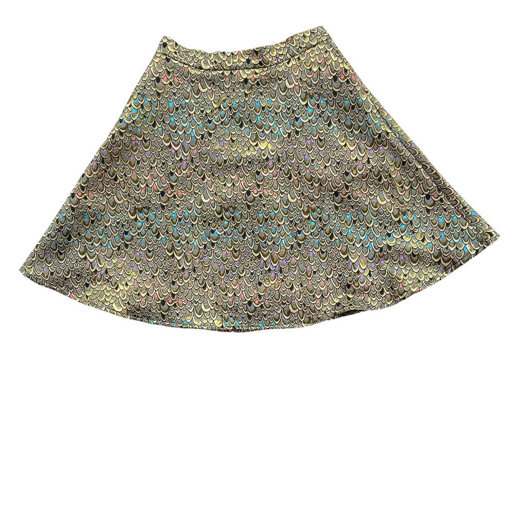 ModCloth "Moment Under the Mistletoe" A-line Gold Pattern Gold Skirt Sz 10